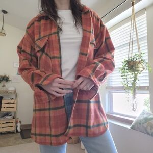 Wild Fable Wool Blend Button-Down Shacket • Rust & Pink Plaid • Size M